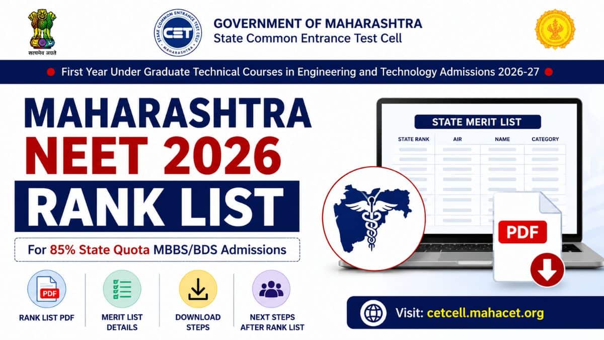Maharashtra NEET Rank List 2026: Download Maharashtra NEET Merit List PDF